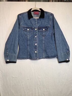 Carol’s Denims Y2K Fitted Denim Jacket Black Velvet Trim Size Medium. #0292